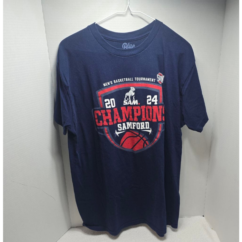 Men's Blue 84 Blue Samford Basketball Champions Short Sleeve Tee L